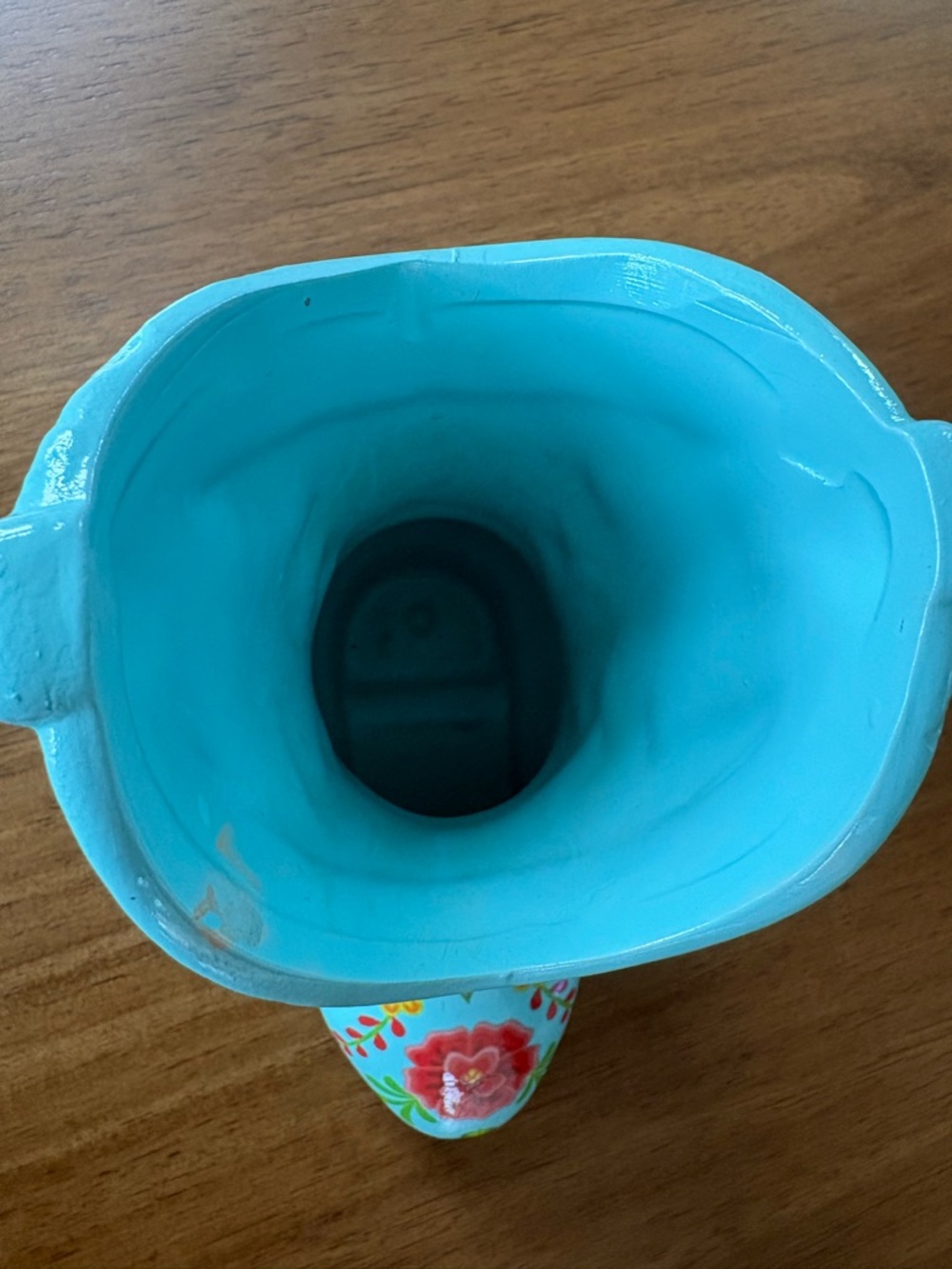 Turquoise Ceramic Cowboy Boot Vase with Floral Accents - Picture 4 of 6